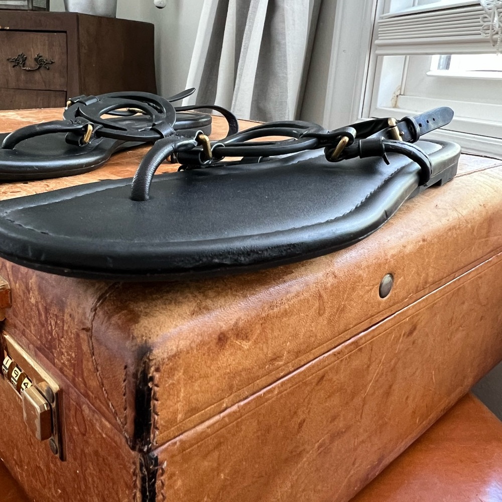 COACH Jeri Black Leather Logo Sandals 8 - Good Used Condition - Picture 6 of 6